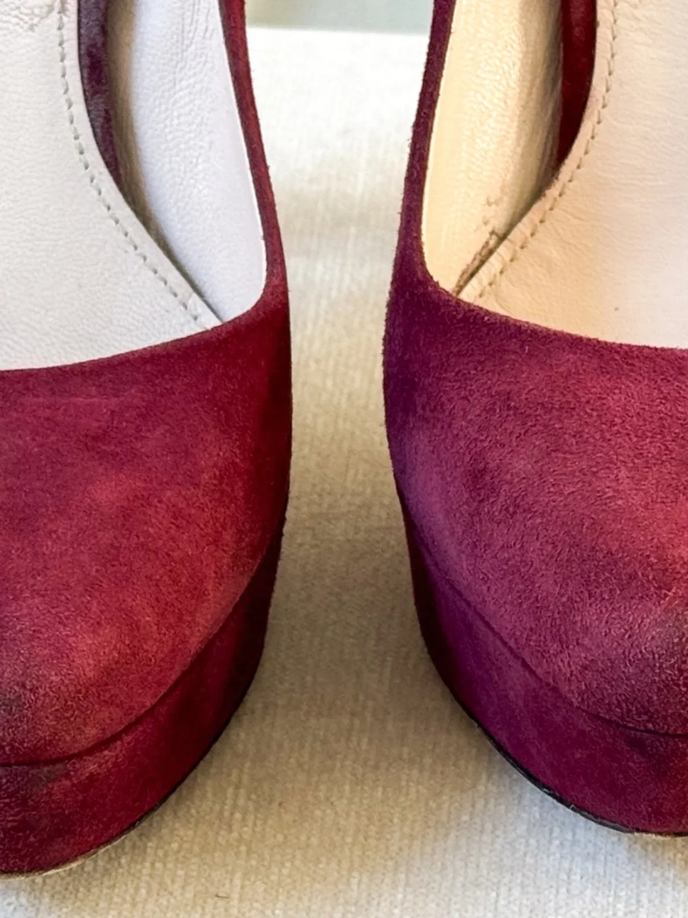Miu Miu Burgundy Suede Platform Pumps Sculptural Heels 37.5